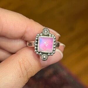 Dyed pink moonstone sterling silver ring